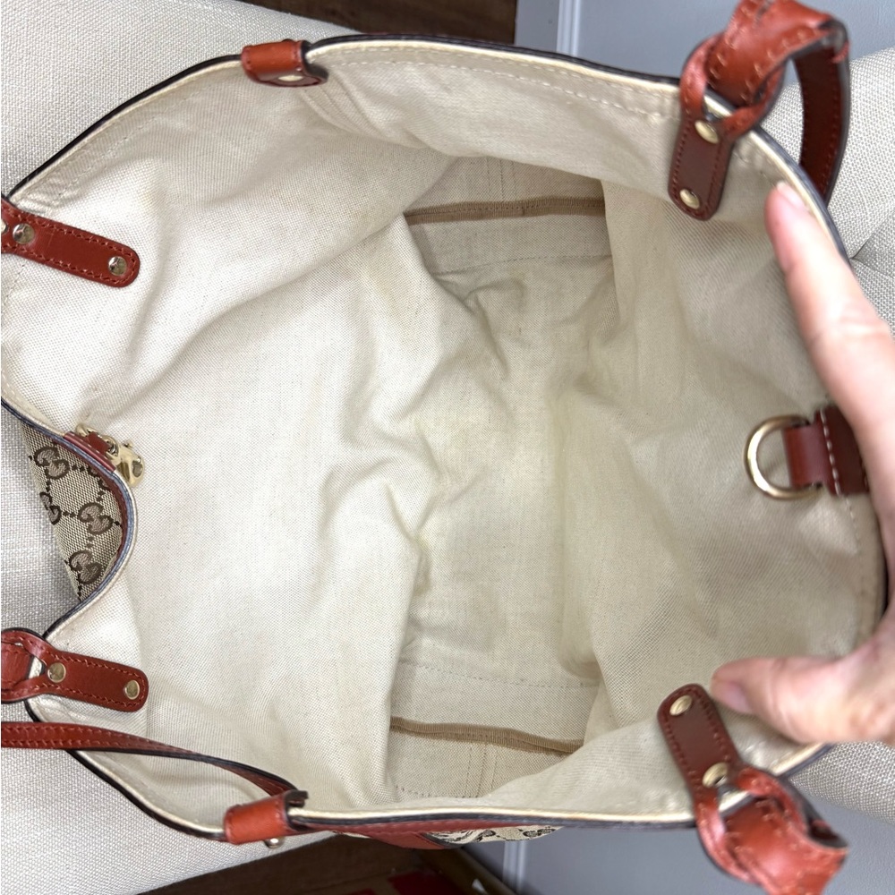 Gucci authentic brown canvas tote bag with brown leather with clutch - Picture 7 of 15